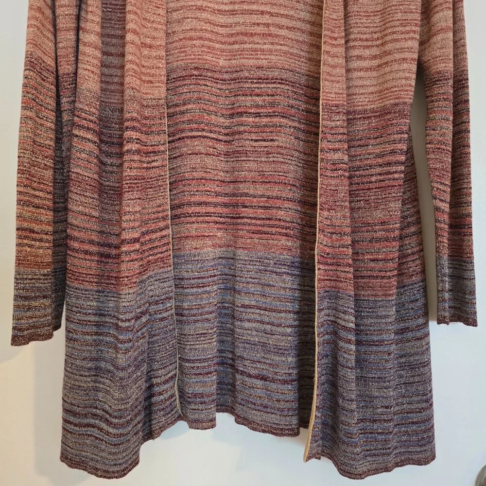 Peck & Peck Metallic Ombre Longline Open Front LS Cardigan